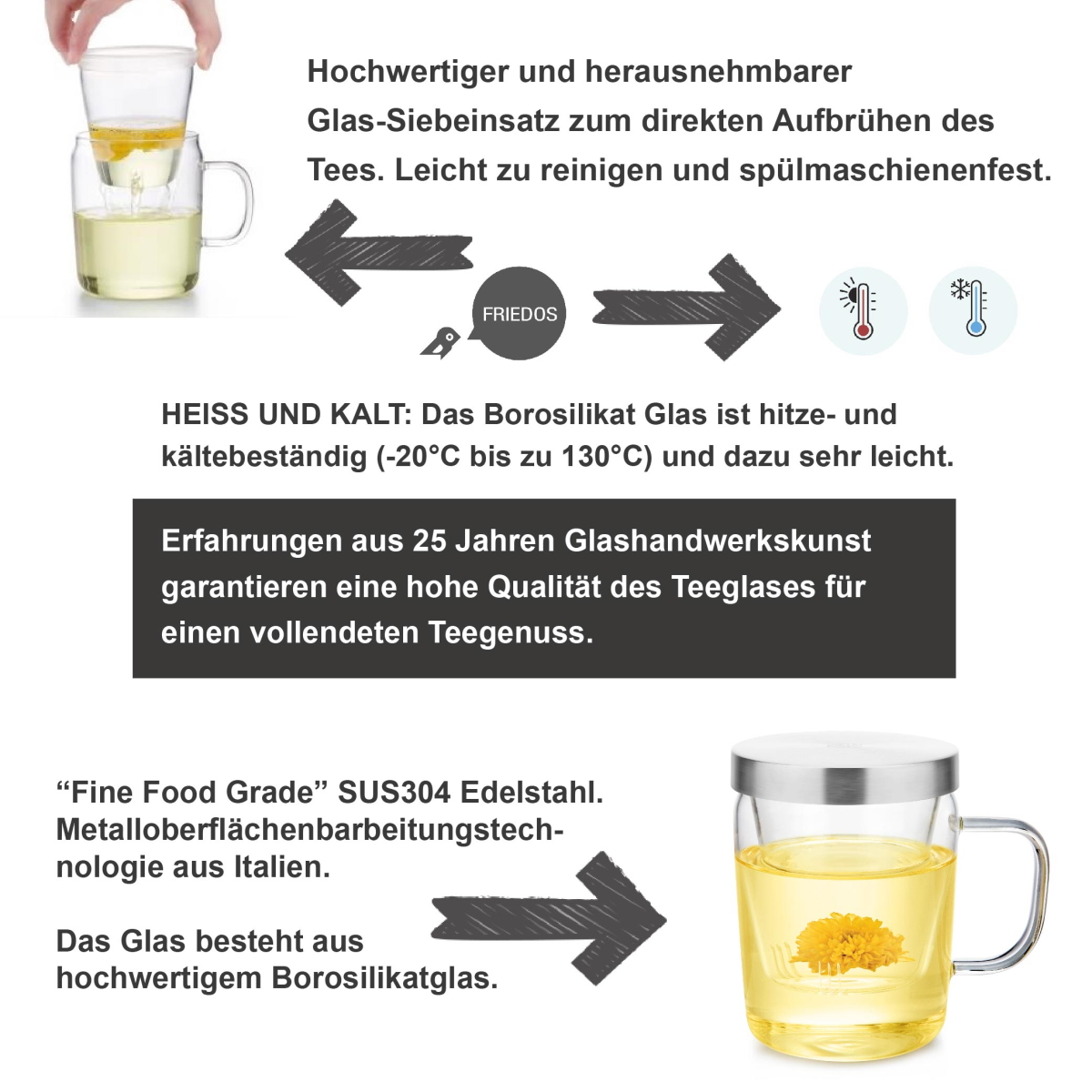 Informationsbild zur Friedos Teetasse 500ml mit Glassieb und Metalldeckel